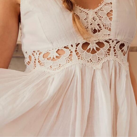 FREE PEOPLE Ilektra Lace Inset Cotton Chemise Mini Slip Dress Size Medium - Picture 4 of 15